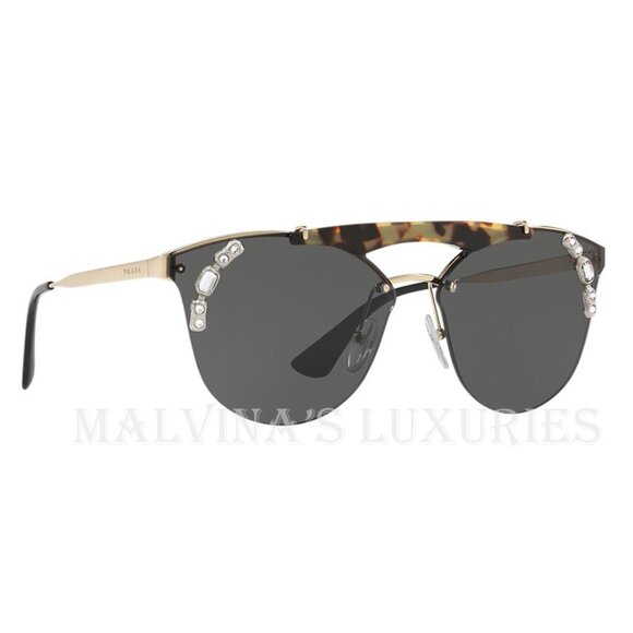 PRADA SUNGLASSES SPR 53U ROUND BROW BAR AVIATOR PILOT TORTOISE CRYSTAL DETAIL main image 5